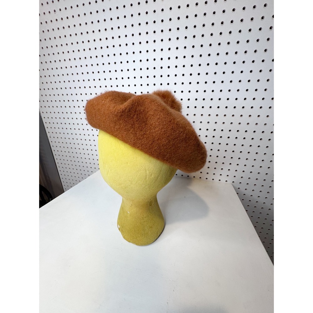 Madewell | Pom Pom Beret, 100% Wool w/ Faux Fur Poms, Rust Orange K5812 One Size - Picture 5 of 9